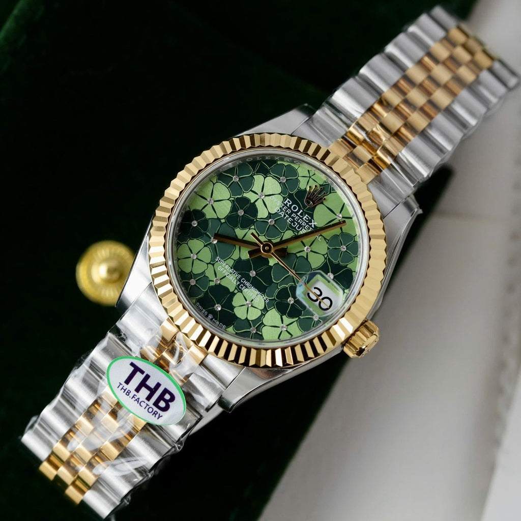 Rolex DateJust Watch Women Green Flower Dial 31mm