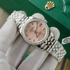 Rolex Date Just Watch Womens Pink Dial Moissanite Diamonds 31mm