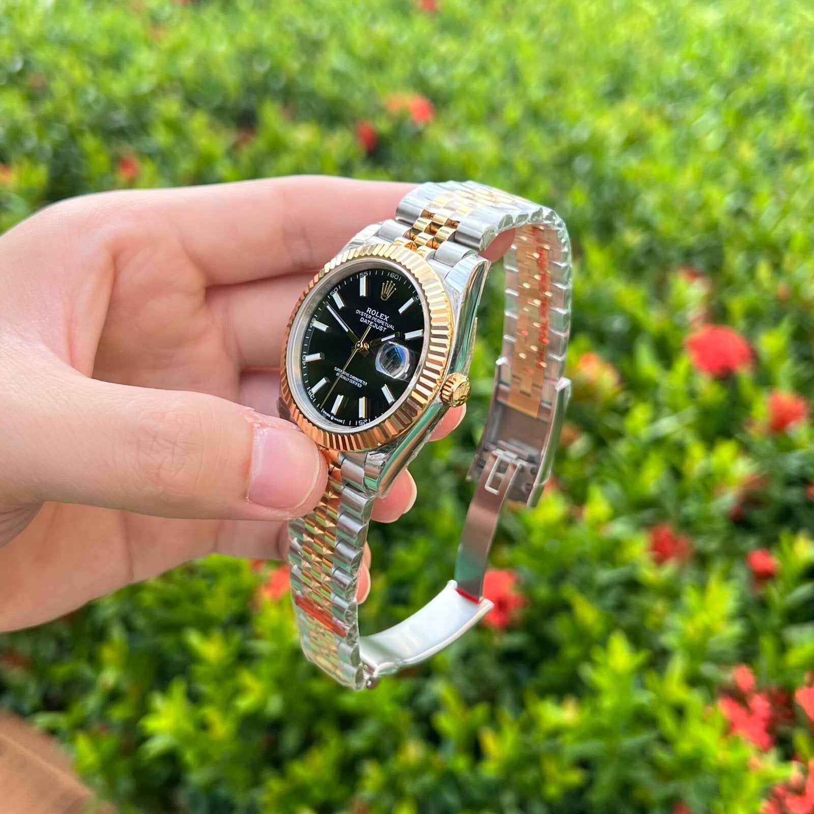 Rolex DateJust Watch Demi Black Dial 41mm