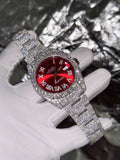 Rolex Watch DateJust Supreme Moissanite Diamonds Red Dial 41mm