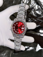 Rolex Watch DateJust Supreme Moissanite Diamonds Red Dial 41mm