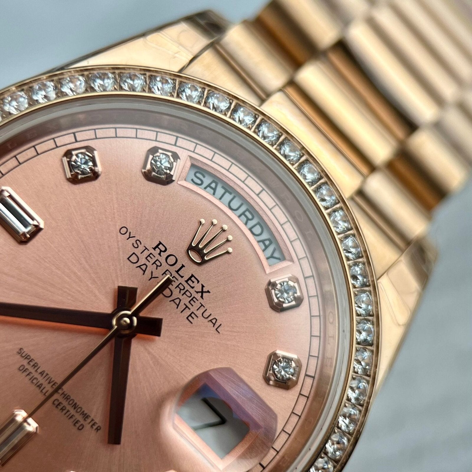 Rolex Watch Day-Date Pink Dial President Strap 31mm