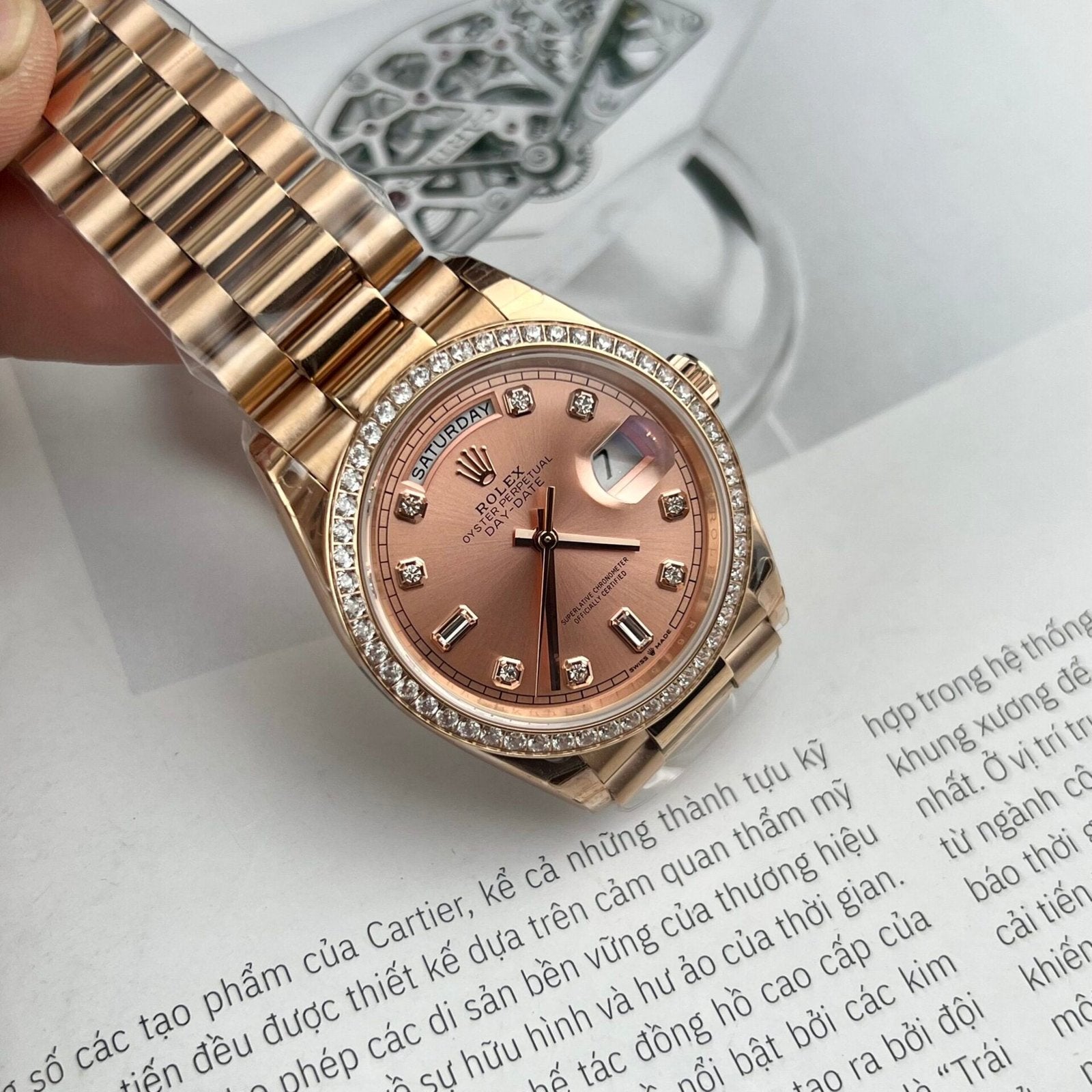 Rolex Watch Day-Date Pink Dial President Strap 31mm