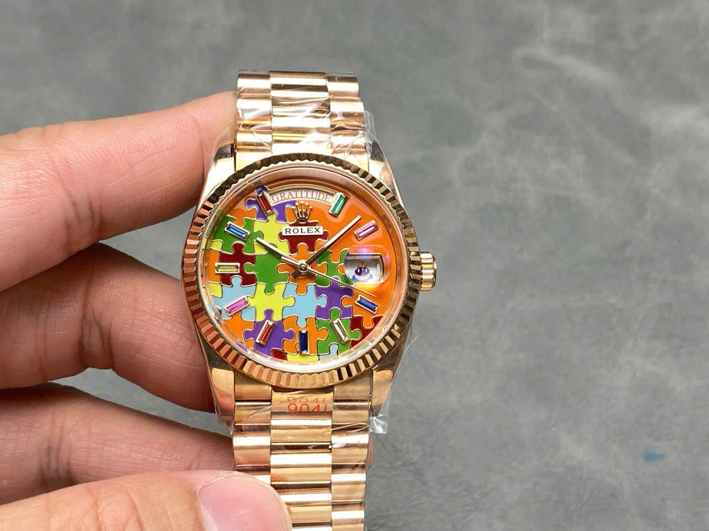 Rolex Day-Date 128235 Puzzle Emoji Jigsaw Motif Dial Watch 36mm
