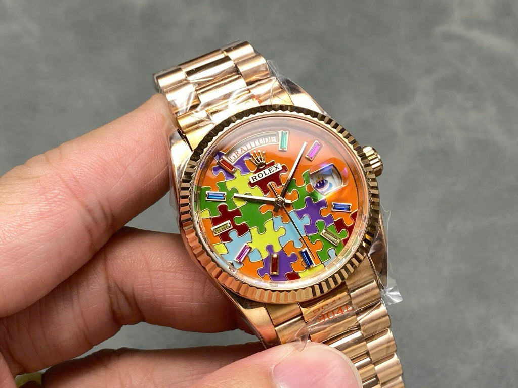 Rolex Day-Date 128235 Puzzle Emoji Jigsaw Motif Dial Watch 36mm