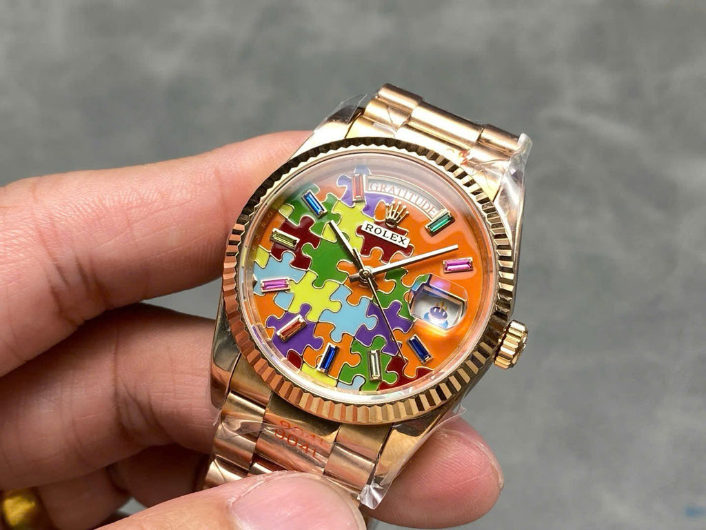 Rolex Day-Date 128235 Puzzle Emoji Jigsaw Motif Dial Watch 36mm