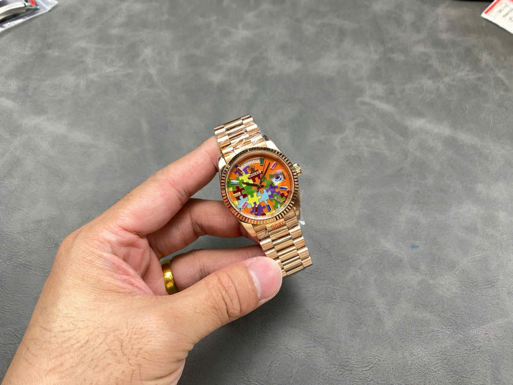 Rolex Day-Date 128235 Puzzle Emoji Jigsaw Motif Dial Watch 36mm