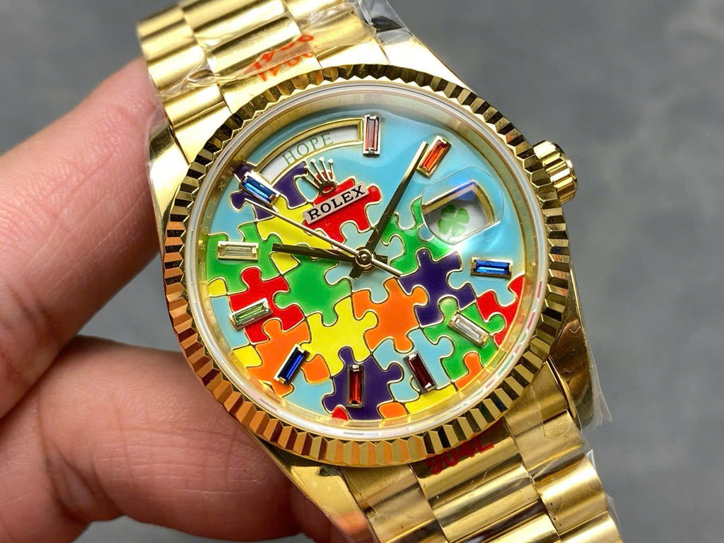 Rolex Day-Date 128238 Puzzle Emoji Jigsaw Motif Dial Watch 36mm