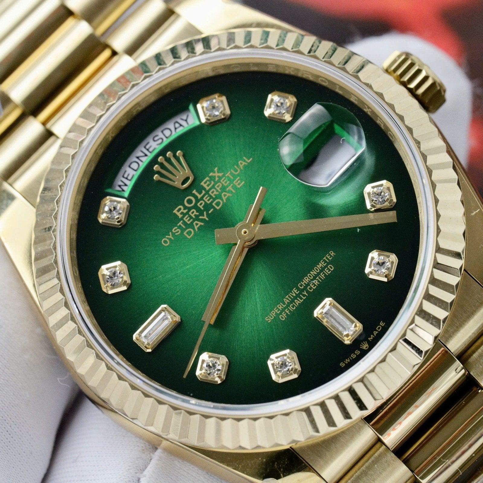 Rolex Day-Date 128238 Watch Dial Green Ombre 36mm