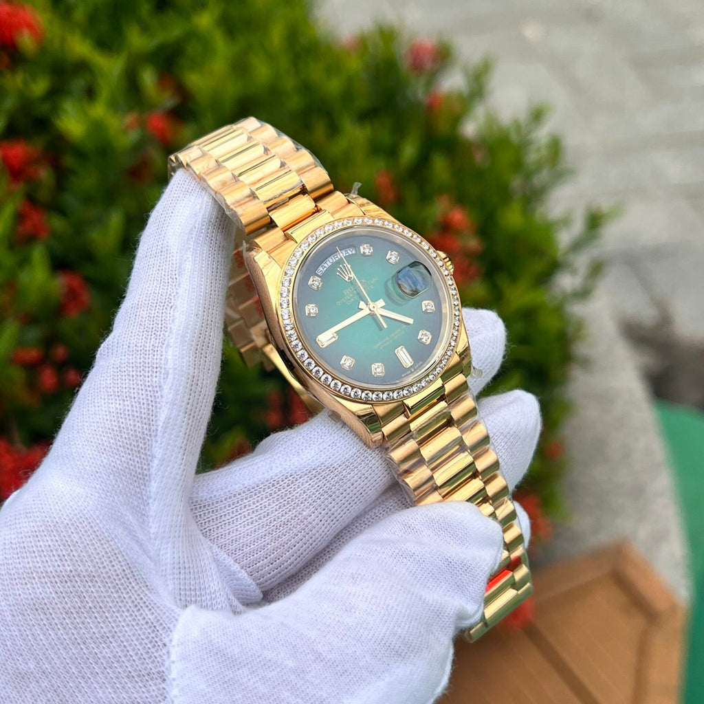 Rolex Day-Date 128348RBR Ombre Green Dial Watch EW 36mm