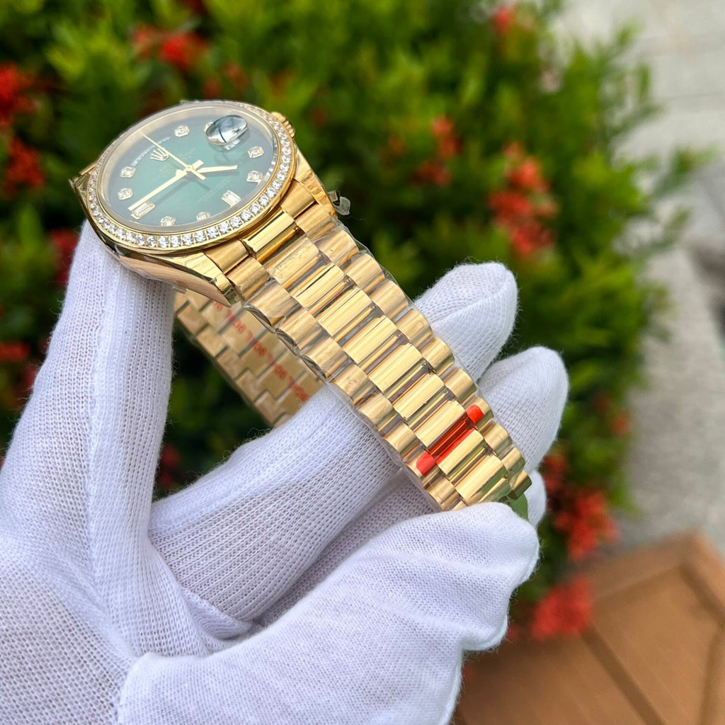 Rolex Day-Date 128348RBR Ombre Green Dial Watch EW 36mm
