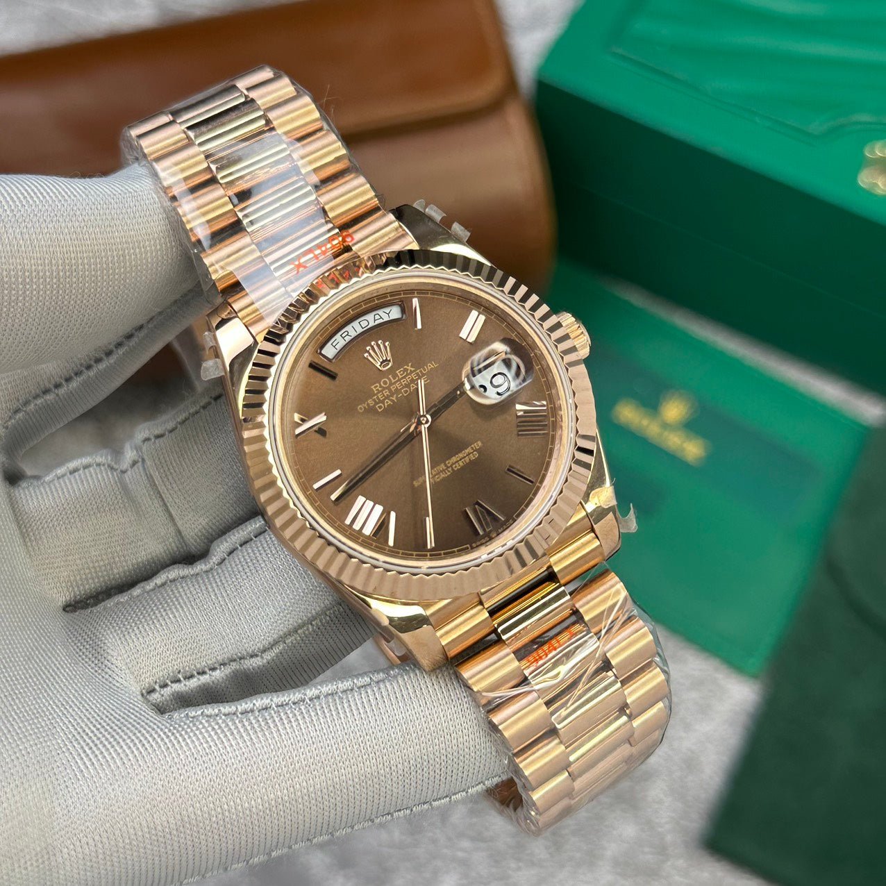 Rolex Day-Date 228235 Rose Gold Chocolate Dial Watch 40mm