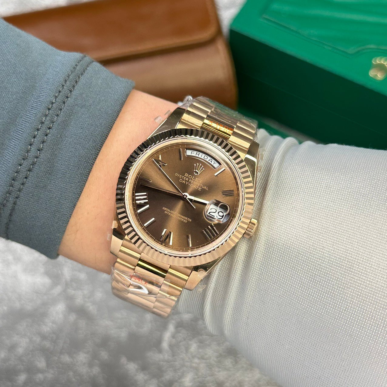 Rolex Day-Date 228235 Rose Gold Chocolate Dial Watch 40mm