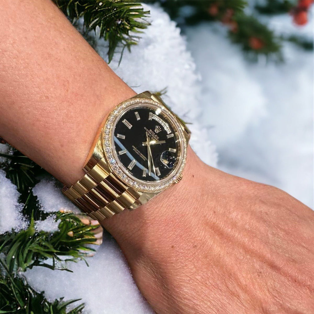 Rolex Day-Date 228238 Watch 18K Gold Wrapped Moissanite Bezel 40mm