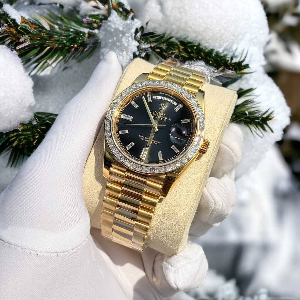 Rolex Day-Date 228238 Watch 18K Gold Wrapped Moissanite Bezel 40mm
