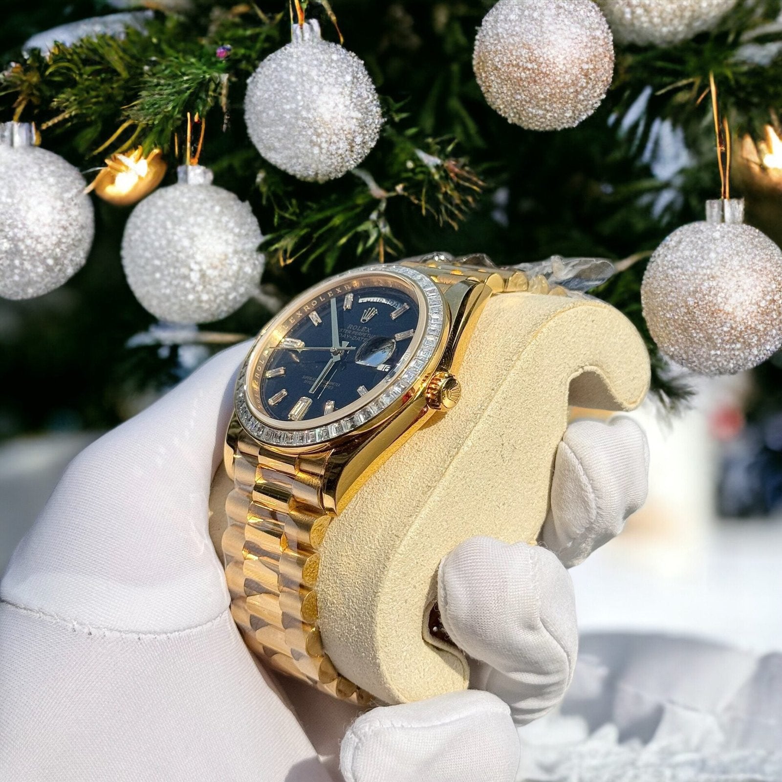 Rolex Day-Date 228238 Watch 18K Gold Wrapped Moissanite Bezel 40mm