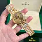 Rolex Day-Date 228238 Watch Yellow Dial President Strap 40mm