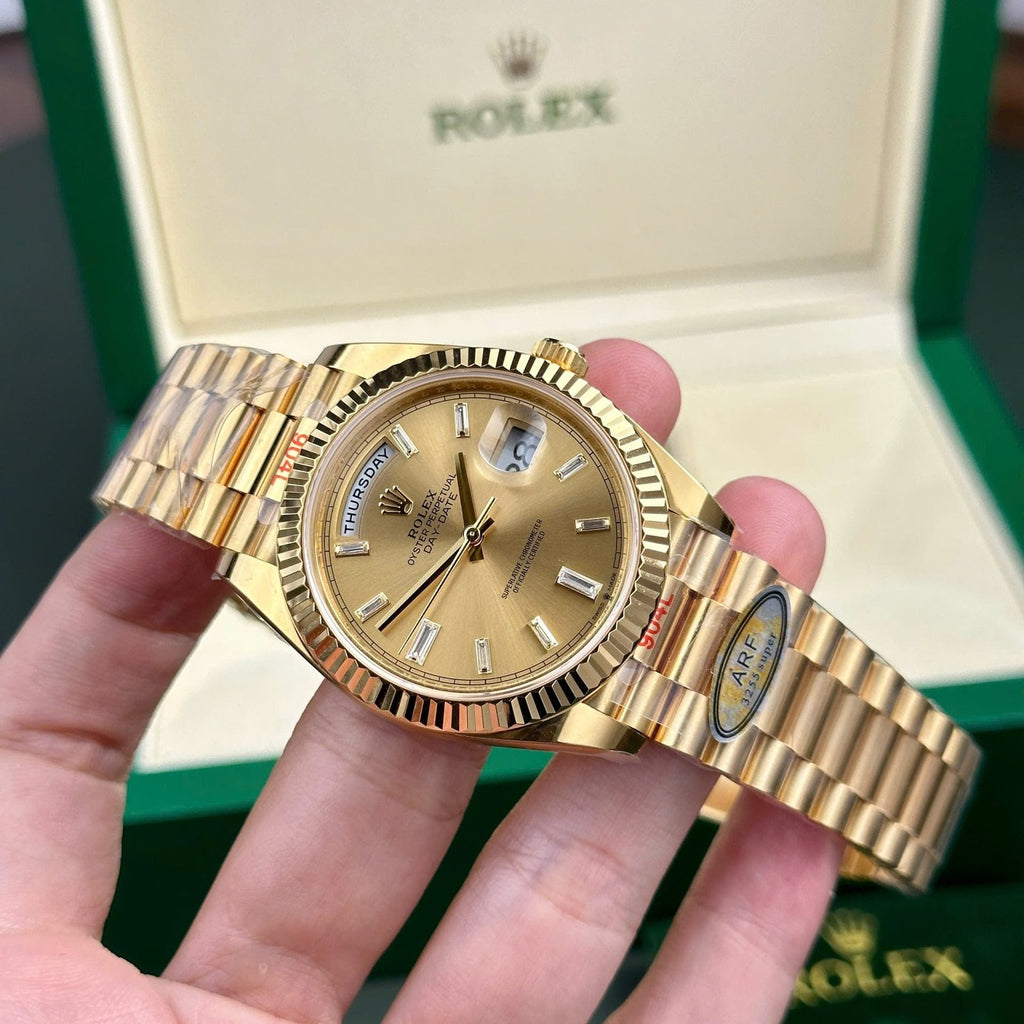 Rolex Day-Date 228238 Watch Yellow Dial President Strap 40mm