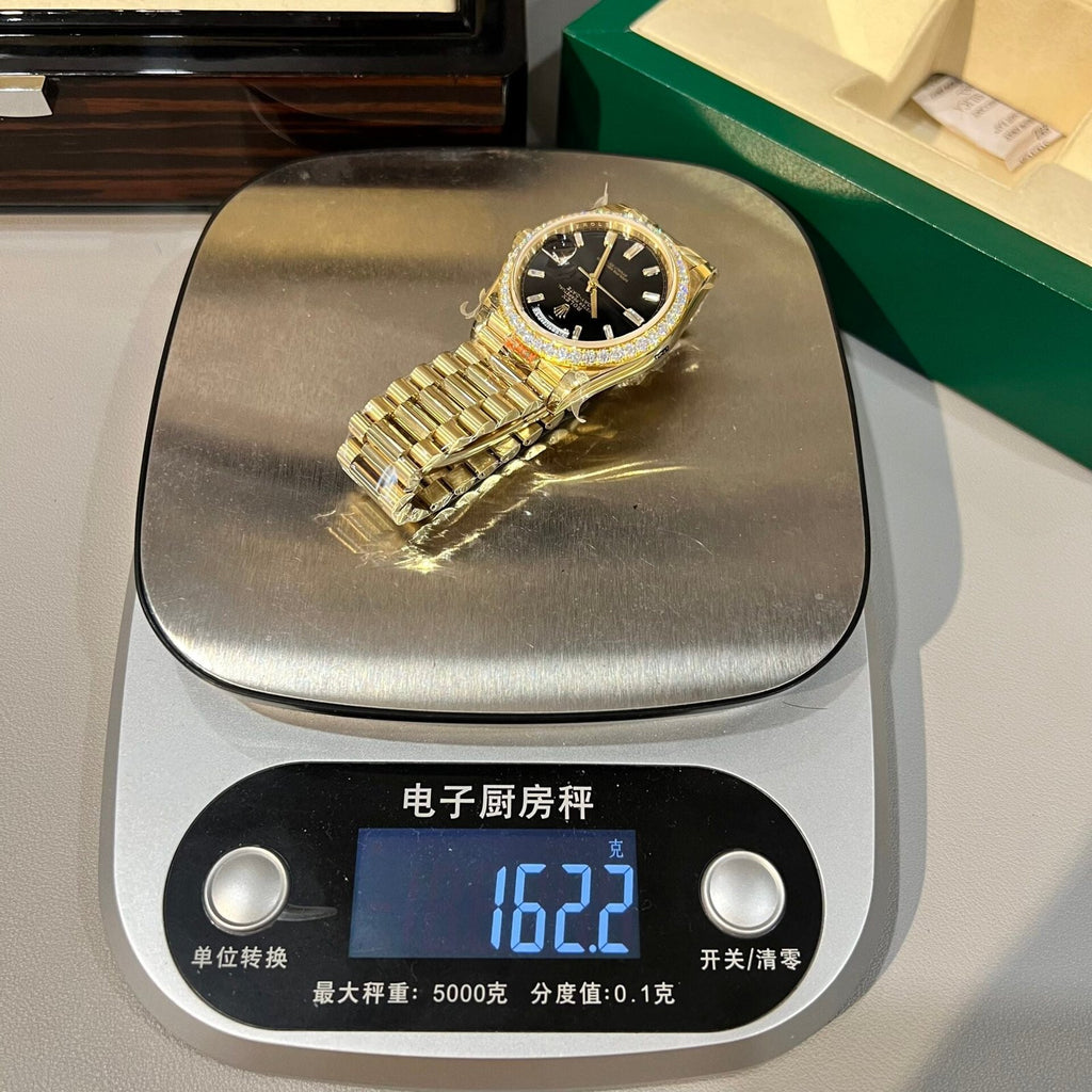 Rolex Day-Date 228238 Watch Black Dial Refined Moissanite Diamond 40mm
