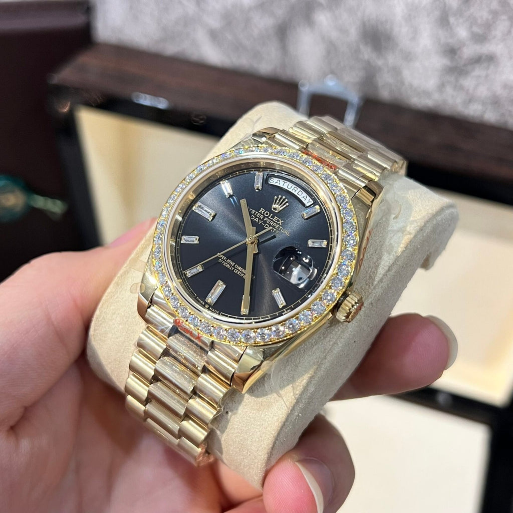 Rolex Day-Date 228238 Watch Black Dial Refined Moissanite Diamond 40mm