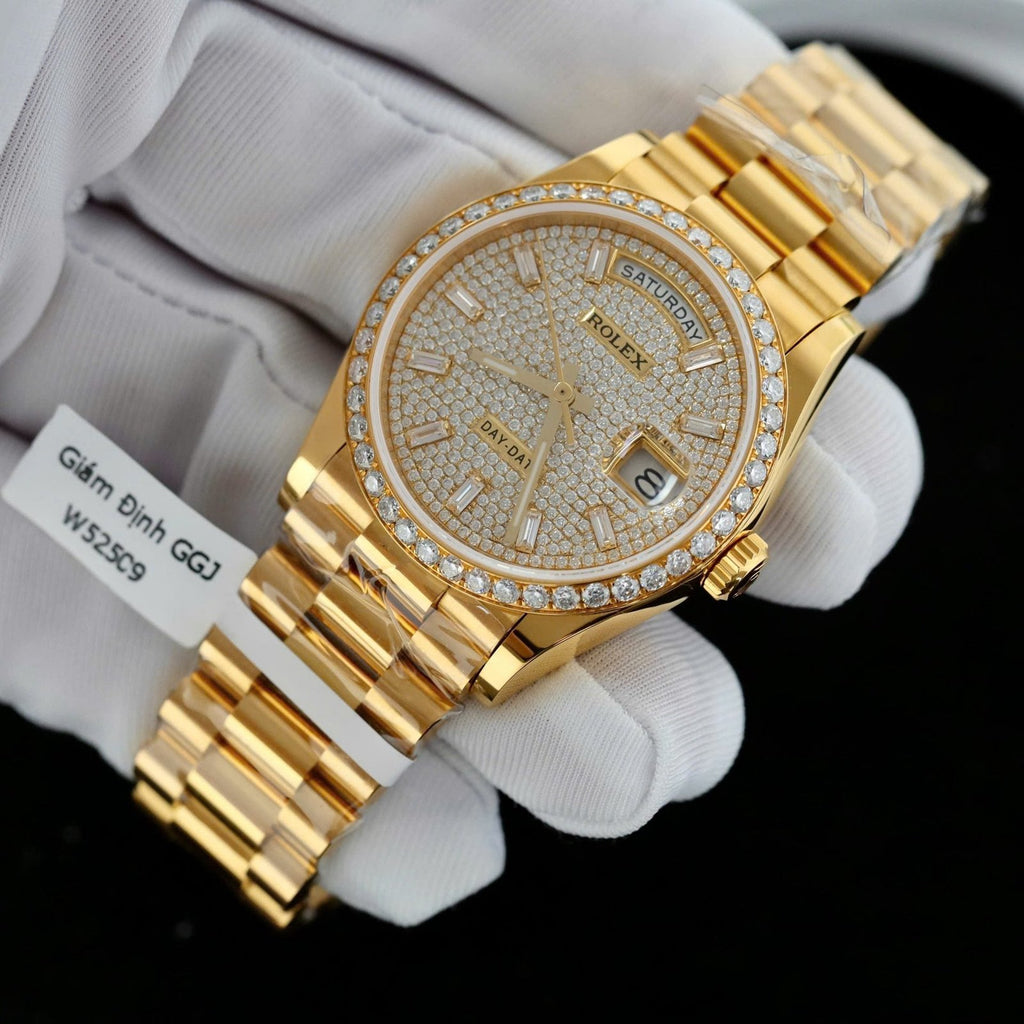 Rolex Day-Date 18K Gold Wrapped + Moissanite Diamonds Watch 36mm