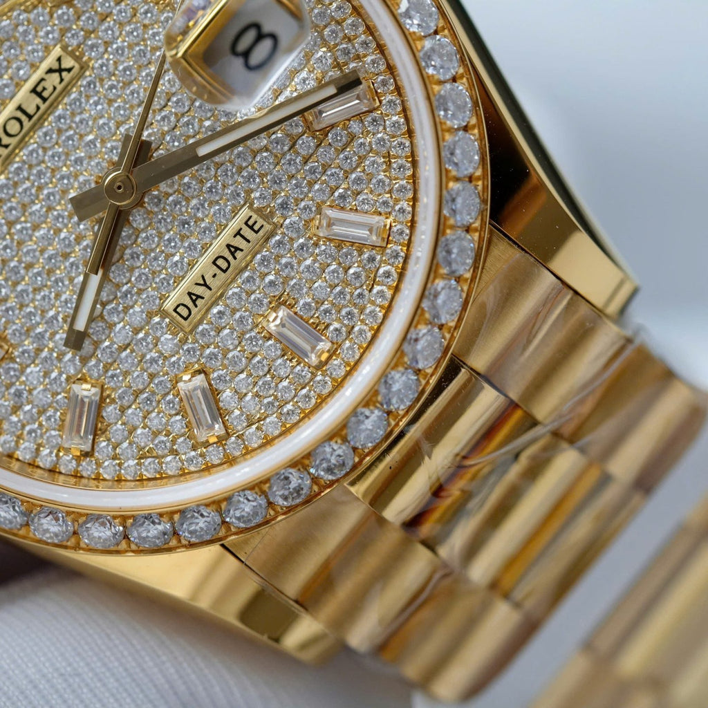 Rolex Day-Date 18K Gold Wrapped + Moissanite Diamonds Watch 36mm