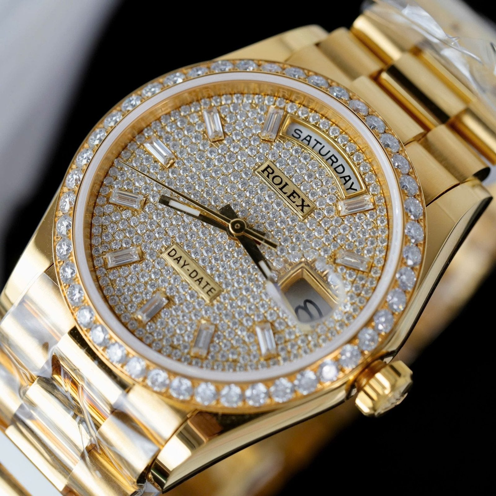 Rolex Day-Date 18K Gold Wrapped + Moissanite Diamonds Watch 36mm