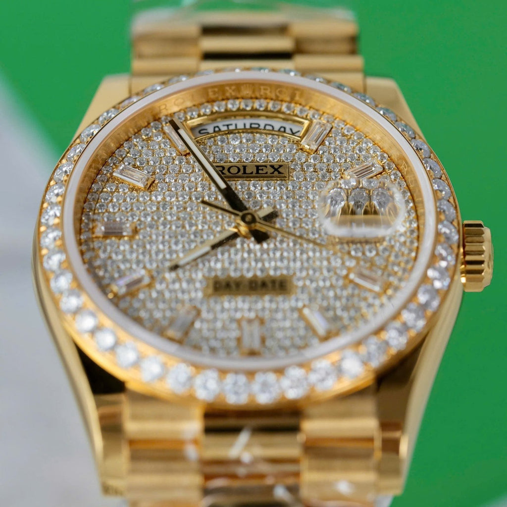 Rolex Day-Date 18K Gold Wrapped + Moissanite Diamonds Watch 36mm