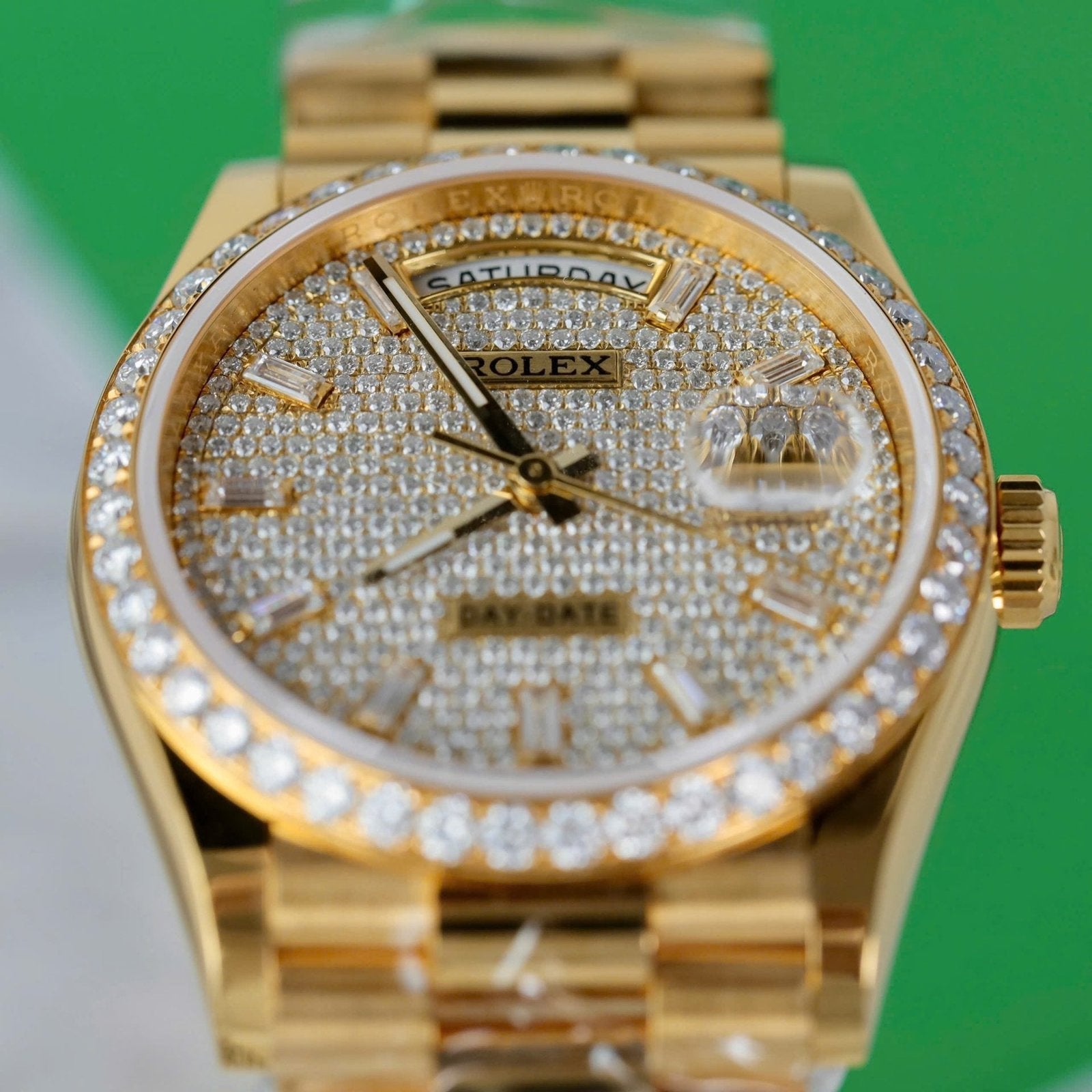 Rolex Day-Date 18K Gold Wrapped + Moissanite Diamonds Watch 36mm