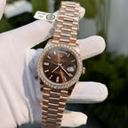 Rolex Watch Day-Date Gold Wrapped Moissanite Diamonds Dial Chocolate 40mm