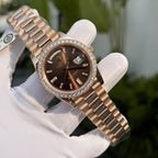 Rolex Watch Day-Date Gold Wrapped Moissanite Diamonds Dial Chocolate 40mm