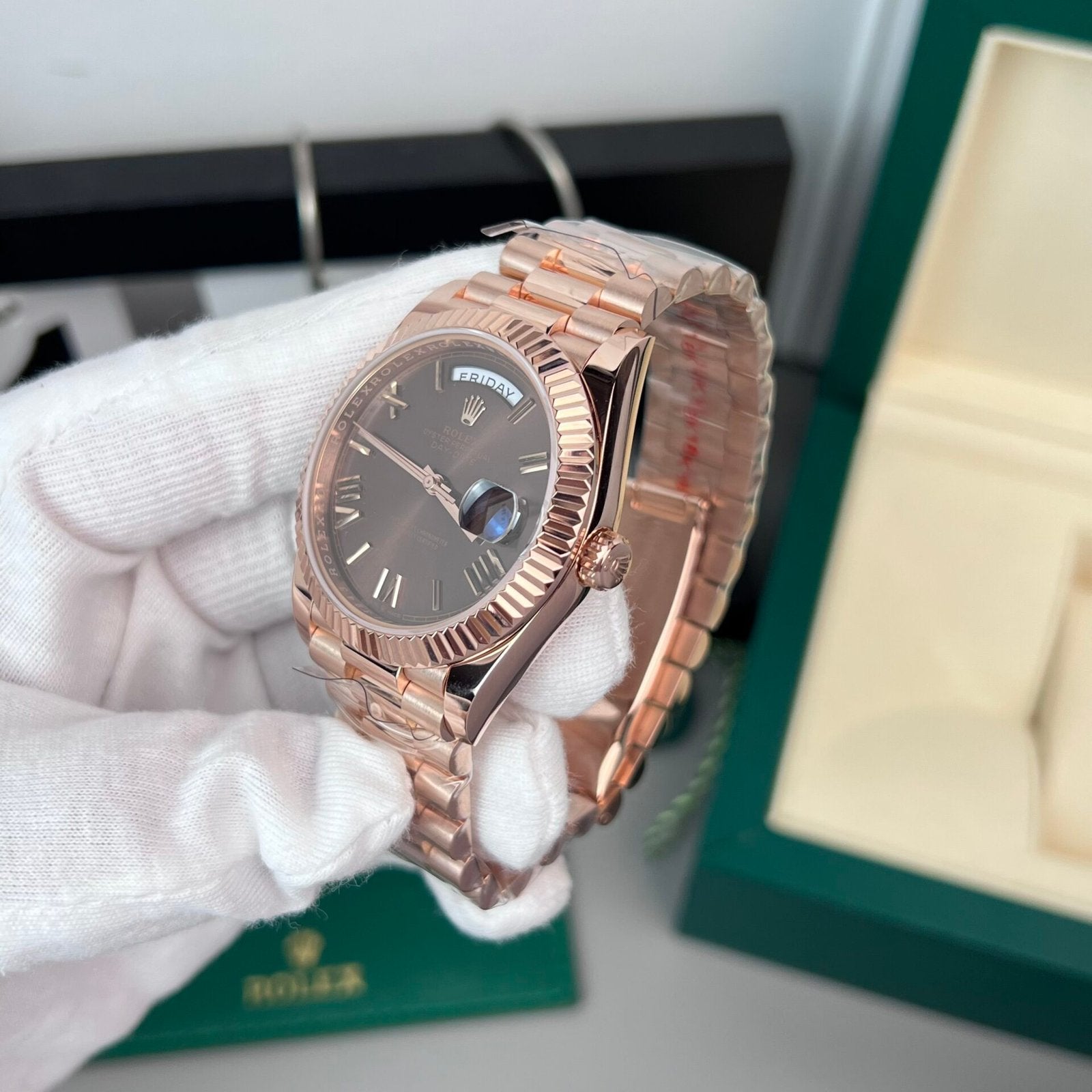 Rolex Day-Date 18K Gold Wrapped Watch Chocolate Dial 40mm