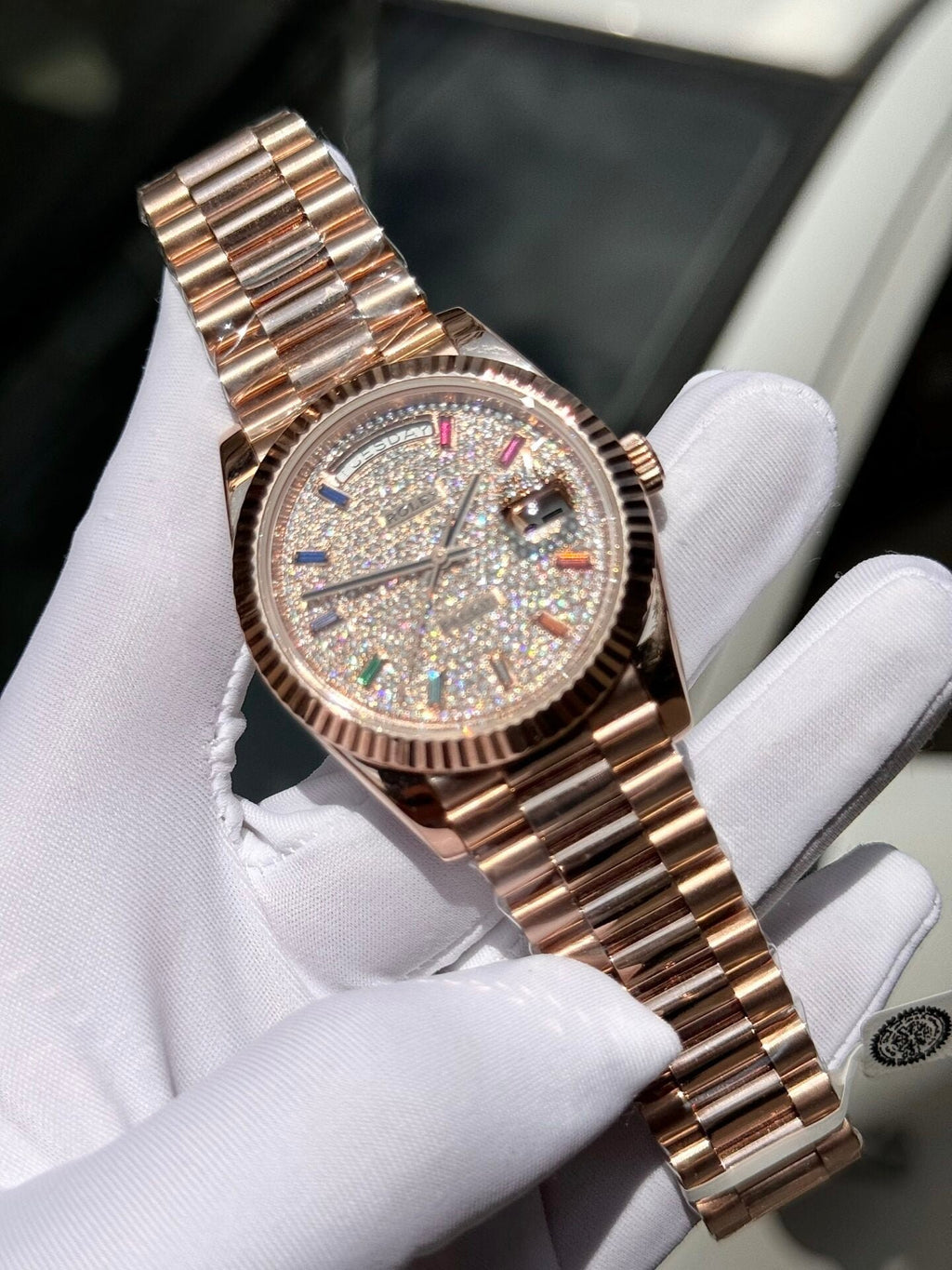 Rolex Day-Date Gold Wrapped Watch With Moissanite Full DIal 40mm