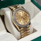 Rolex Day-Date Watch Gold Wrapped Moissanite Baguette Diamond 40mm