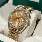 Rolex Day-Date Watch Gold Wrapped Moissanite Baguette Diamond 40mm