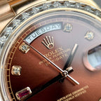 Rolex Day-Date Gold Wrapped Watch With Moissanite Ruby Red Diamond 40mm
