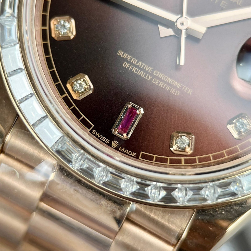 Rolex Day-Date Gold Wrapped Watch With Moissanite Ruby Red Diamond 40mm