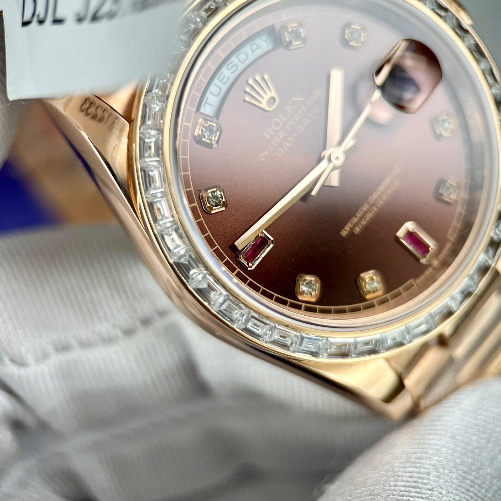 Rolex Day-Date Gold Wrapped Watch With Moissanite Ruby Red Diamond 40mm