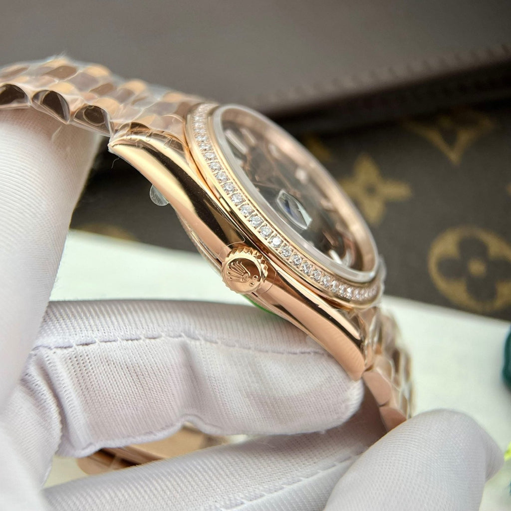 Rolex Watch Day-Date Gold Wrapped Moissanite Diamonds Eisenkiesel Dial 40mm