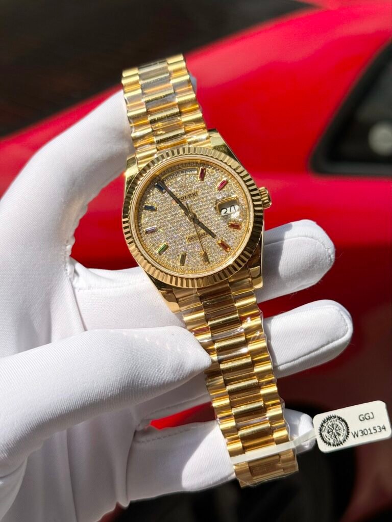 Rolex Day-Date Solid Gold Wrapped Watch With Moissanite 40mm