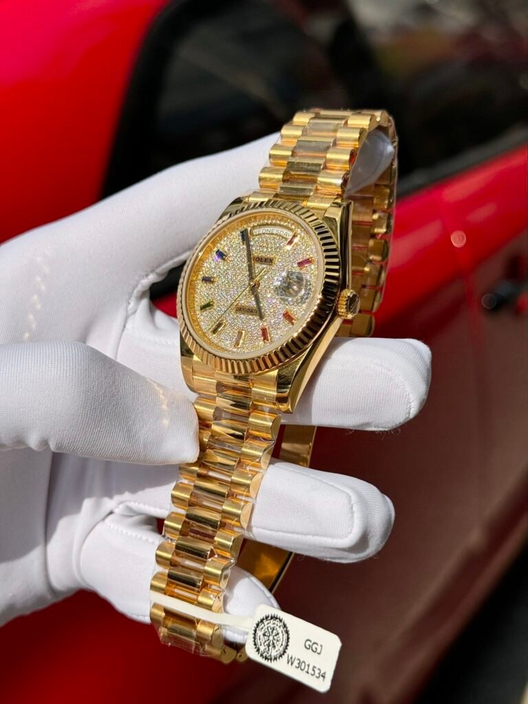 Rolex Day-Date Solid Gold Wrapped Watch With Moissanite 40mm