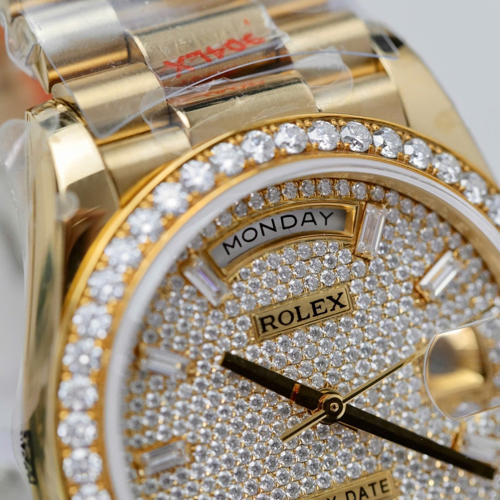 Rolex Day-Date Watch 18K Gold Wrapped + Moissanite Diamonds 36mm