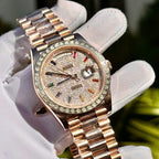 Rolex Day-Date Watch Gold Wrapped End Moissanite Diamonds Baguette 40mm
