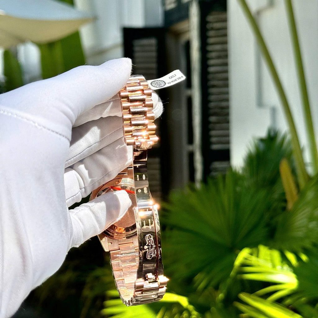 Rolex Day-Date Watch Gold Wrapped End Moissanite Diamonds Baguette 40mm