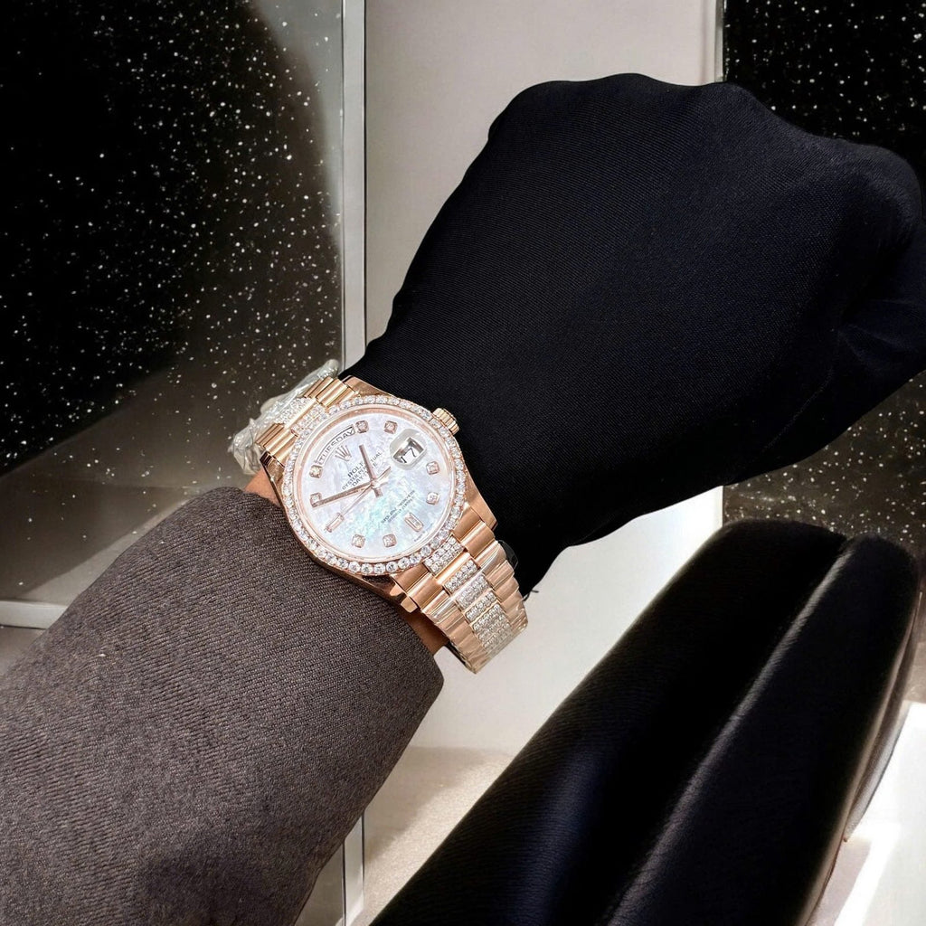 Rolex Day-Date Watch Gold Wrapped Moissanite Diamonds 36mm