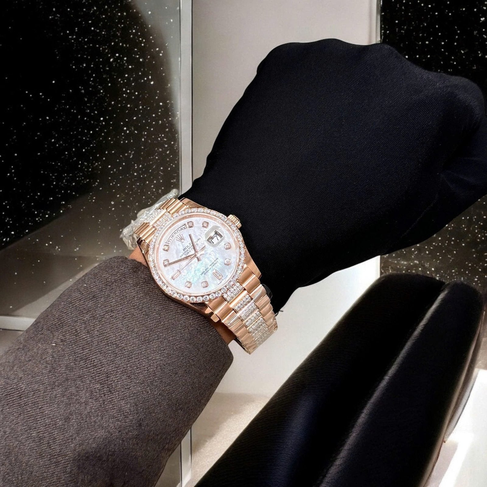 Rolex Day-Date Watch Gold Wrapped Moissanite Diamonds 36mm
