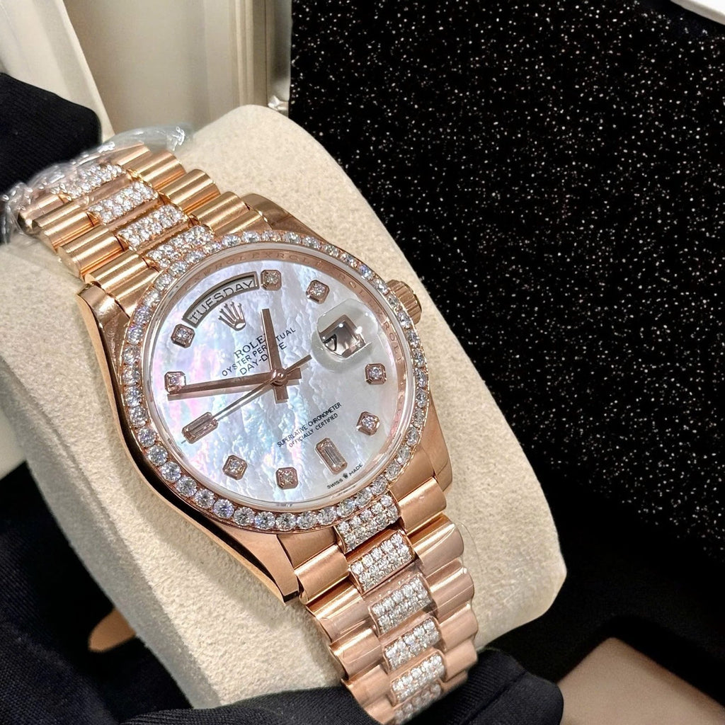 Rolex Day-Date Watch Gold Wrapped Moissanite Diamonds 36mm