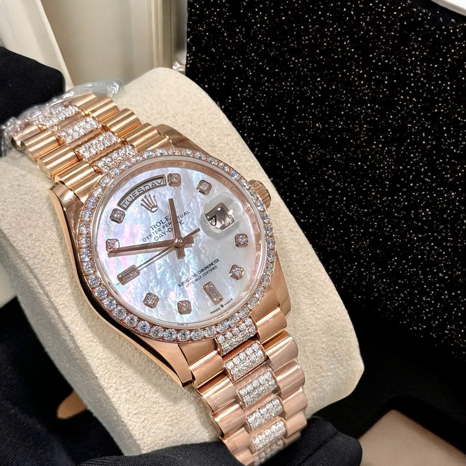 Rolex Day-Date Watch Gold Wrapped Moissanite Diamonds 36mm