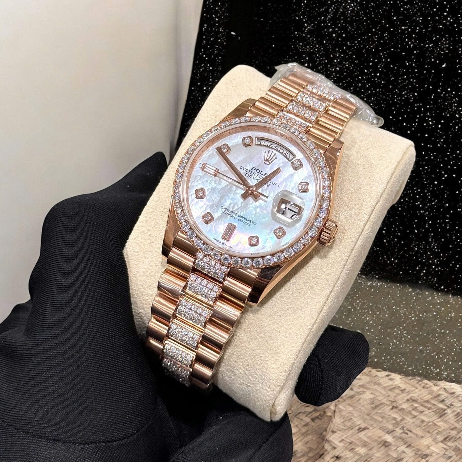Rolex Day-Date Watch Gold Wrapped Moissanite Diamonds 36mm
