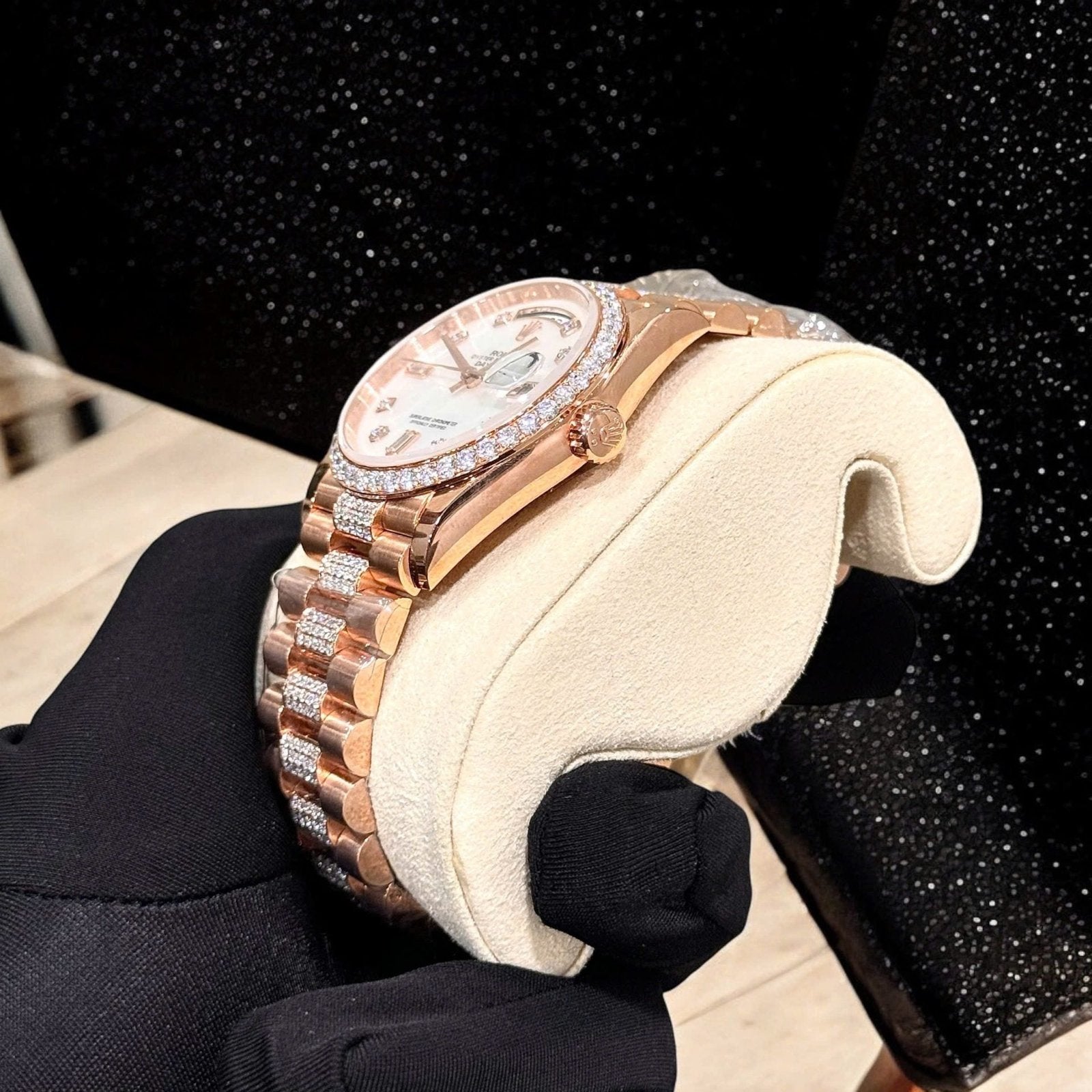 Rolex Day-Date Watch Gold Wrapped Moissanite Diamonds 36mm